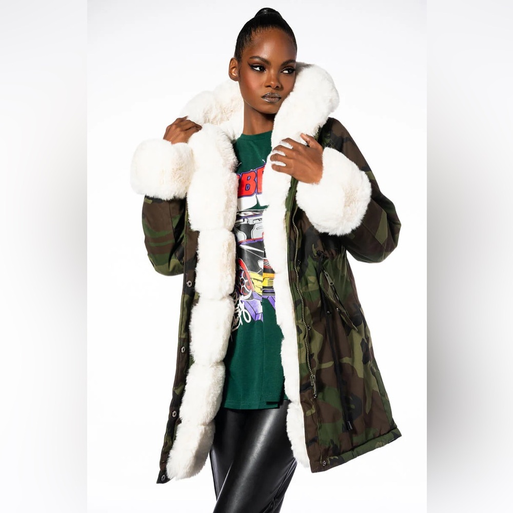 Azalea Wang Camouflage Parka with Faux Fur Trim - Picture 2 of 8